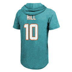 Tyreek Hill Miami Dolphins Majestic Threads Player Name & Number Short Sleeve Hoodie T-Shirt Aqua | NFL