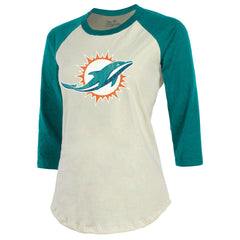 Tyreek Hill Miami Dolphins Majestic Threads Vintage Player Name & Number Raglan 3/4-Sleeve T-Shirt Cream/Aqua | NFL