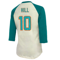 Tyreek Hill Miami Dolphins Majestic Threads Vintage Player Name & Number Raglan 3/4-Sleeve T-Shirt Cream/Aqua | NFL
