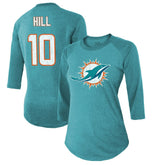 Tyreek Hill Miami Dolphins Majestic Threads Women's Name & Number Raglan 3/4 Sleeve T-Shirt Aqua | NFL