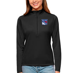 New York Rangers Antigua Women's Tribute Quarter-Zip Pullover Top - Black - NHL