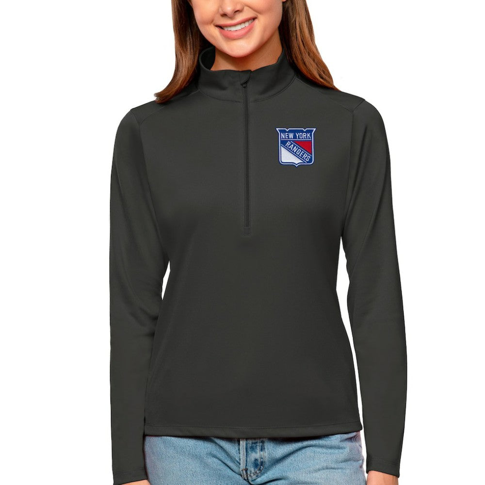New York Rangers Antigua Women's Tribute Quarter-Zip Pullover Top - Charcoal - NHL