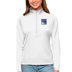 New York Rangers Antigua Women's Tribute Quarter-Zip Pullover Top - White - NHL