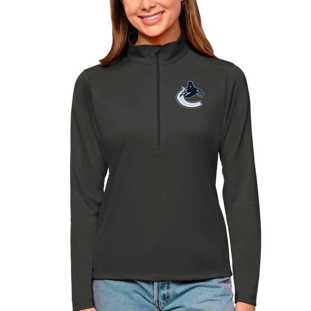 Vancouver Canucks Antigua Women's Tribute Quarter-Zip Pullover Top - Charcoal - NHL