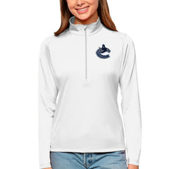 Vancouver Canucks Antigua Women's Tribute Quarter-Zip Pullover Top - White - NHL