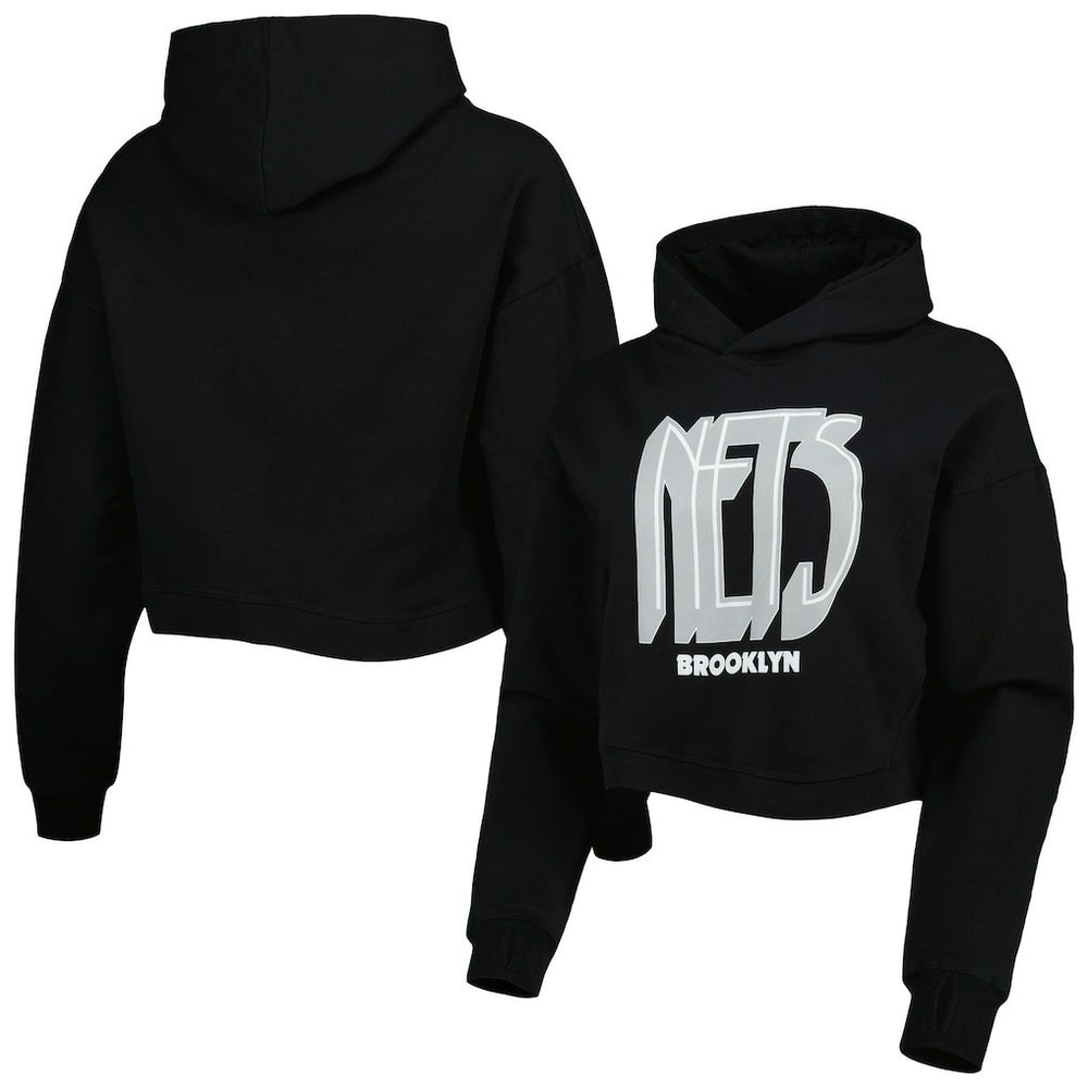 Brooklyn Nets Lusso Women's Layla World Tour Cropped Pullover Hoodie Black - NBA