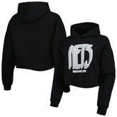 Brooklyn Nets Lusso Women's Layla World Tour Cropped Pullover Hoodie Black - NBA