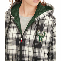 Milwaukee Bucks Tommy Jeans Women's Molly Flannel Full-Zip Hoodie Black/Cream - NBA