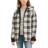Brooklyn Nets Tommy Jeans Women's Molly Flannel Full-Zip Hoodie Black/Cream - NBA
