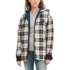 Philadelphia 76ers Tommy Jeans Women's Molly Flannel Full-Zip Hoodie Black/Cream - NBA