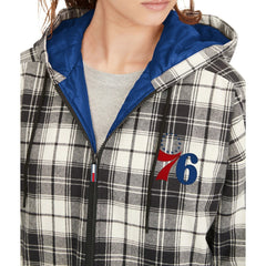 Philadelphia 76ers Tommy Jeans Women's Molly Flannel Full-Zip Hoodie Black/Cream - NBA
