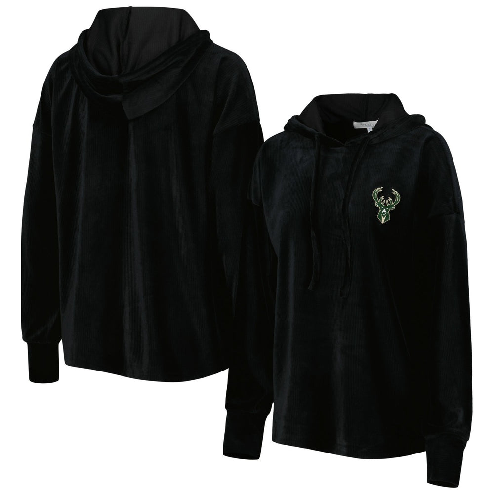 Milwaukee Bucks Touch Women's End Line Velour Pullover Hoodie Black - NBA