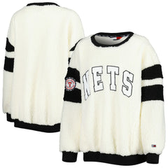 Brooklyn Nets Tommy Jeans Women's Mindy Sherpa Pullover Sweatshirt Oatmeal/Black - NBA
