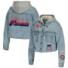 Washington Nationals WEAR by Erin Andrews Women's Hooded Button-Up Denim Jacket Jackets - MLB