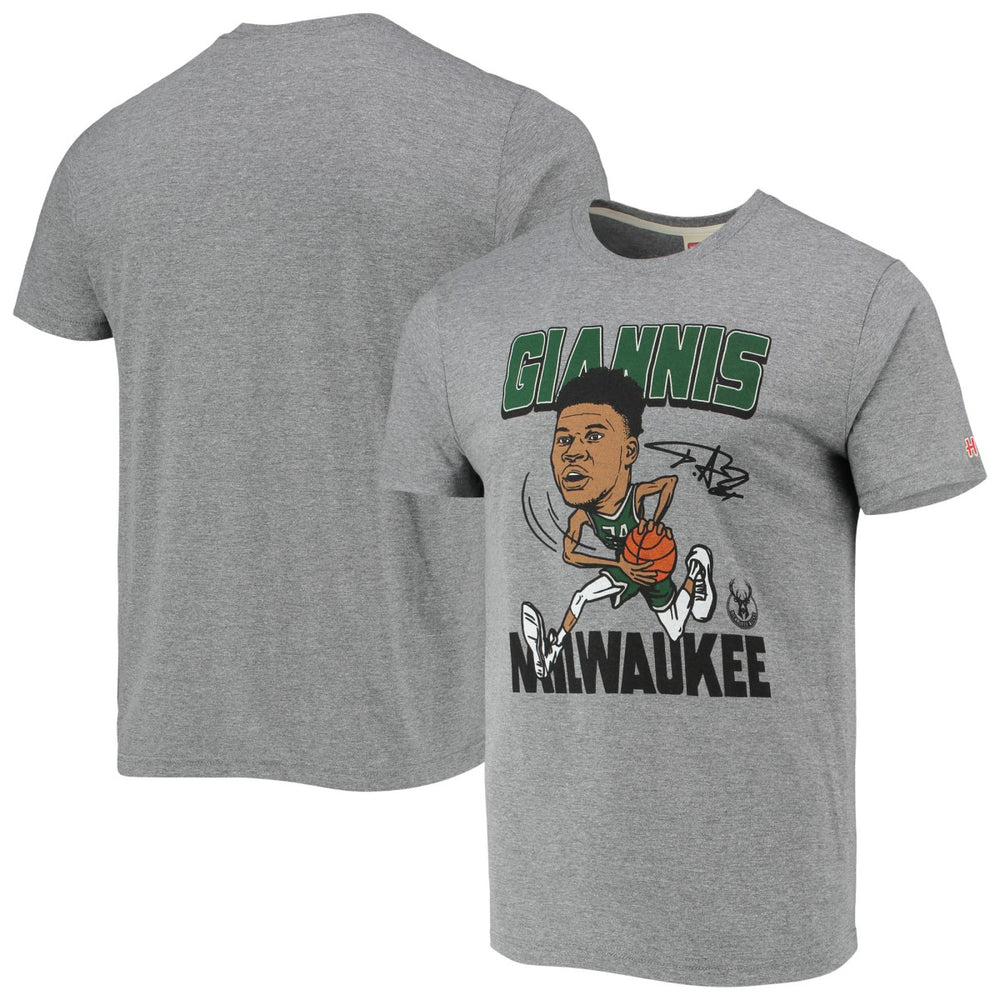 Giannis Antetokounmpo Milwaukee Bucks Homage Caricature Tri-Blend T-Shirt Heathered Gray - NBA