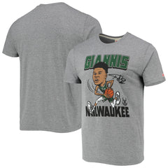 Giannis Antetokounmpo Milwaukee Bucks Homage Caricature Tri-Blend T-Shirt Heathered Gray - NBA