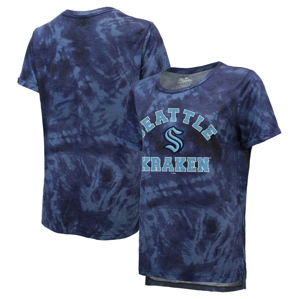 Seattle Kraken Majestic Threads Women's Boyfriend Tie-Dye T-Shirt - Deep Sea Blue - NHL
