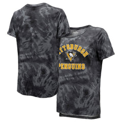 Pittsburgh Penguins Majestic Threads Women's Boyfriend Tie-Dye Tri-Blend T-Shirt - Black - NHL