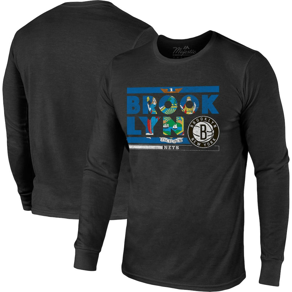Brooklyn Nets Majestic Threads City and State Tri-Blend Long Sleeve T-Shirt Black - NBA