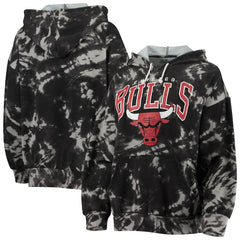 Chicago Bulls Majestic Threads Women's Burble Tie-Dye Tri-Blend Pullover Hoodie Black - NBA