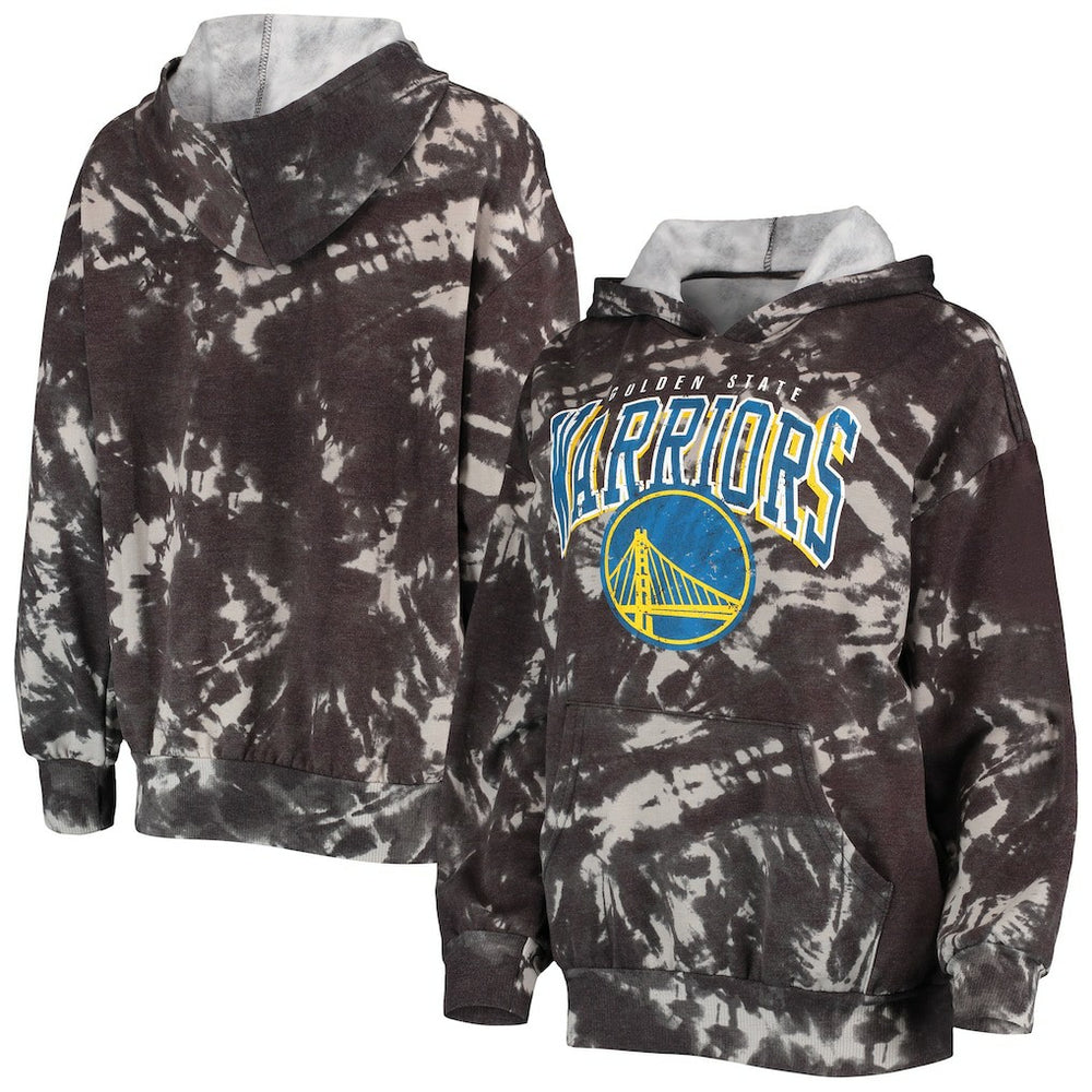 Golden State Warriors Majestic Threads Women's Burble Tie-Dye Tri-Blend Pullover Hoodie Black - NBA