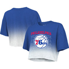 Philadelphia 76ers Majestic Threads Women's Repeat Dip-Dye Cropped T-Shirt Royal/White - NBA