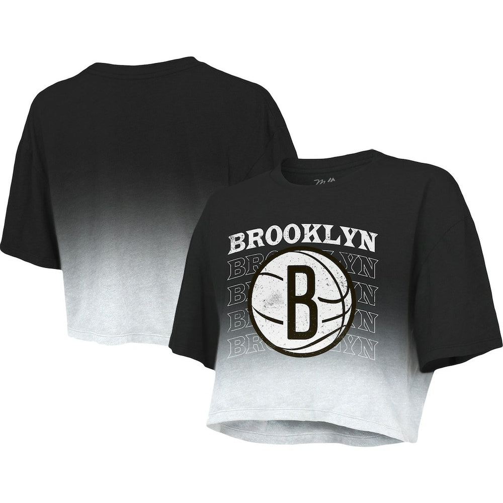 Brooklyn Nets Majestic Threads Women's Repeat Dip-Dye Cropped T-Shirt Black/White - NBA