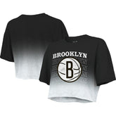 Brooklyn Nets Majestic Threads Women's Repeat Dip-Dye Cropped T-Shirt Black/White - NBA