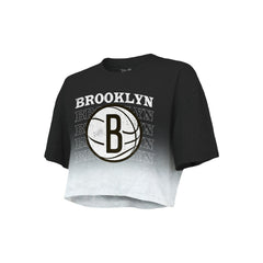 Brooklyn Nets Majestic Threads Women's Repeat Dip-Dye Cropped T-Shirt Black/White - NBA