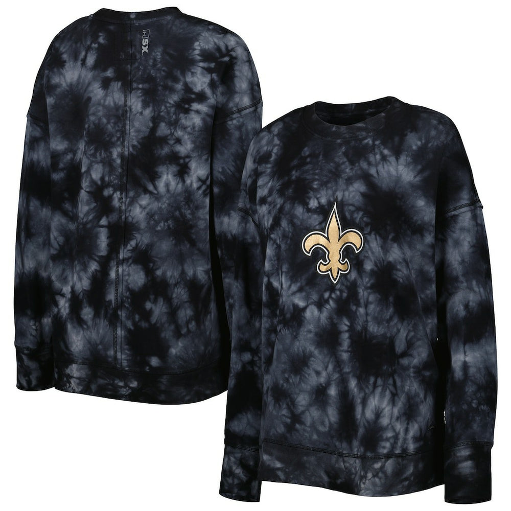 New Orleans Saints MSX by Michael Strahan Women's Bailey Tie-Dye Tri-Blend Pullover Sweatshirt Black | NFL