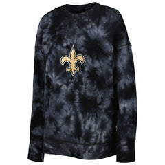 New Orleans Saints MSX by Michael Strahan Women's Bailey Tie-Dye Tri-Blend Pullover Sweatshirt Black | NFL