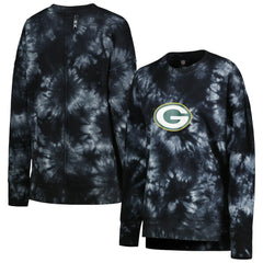 Green Bay Packers MSX by Michael Strahan Women's Bailey Tie-Dye Tri-Blend Pullover Sweatshirt Black | NFL