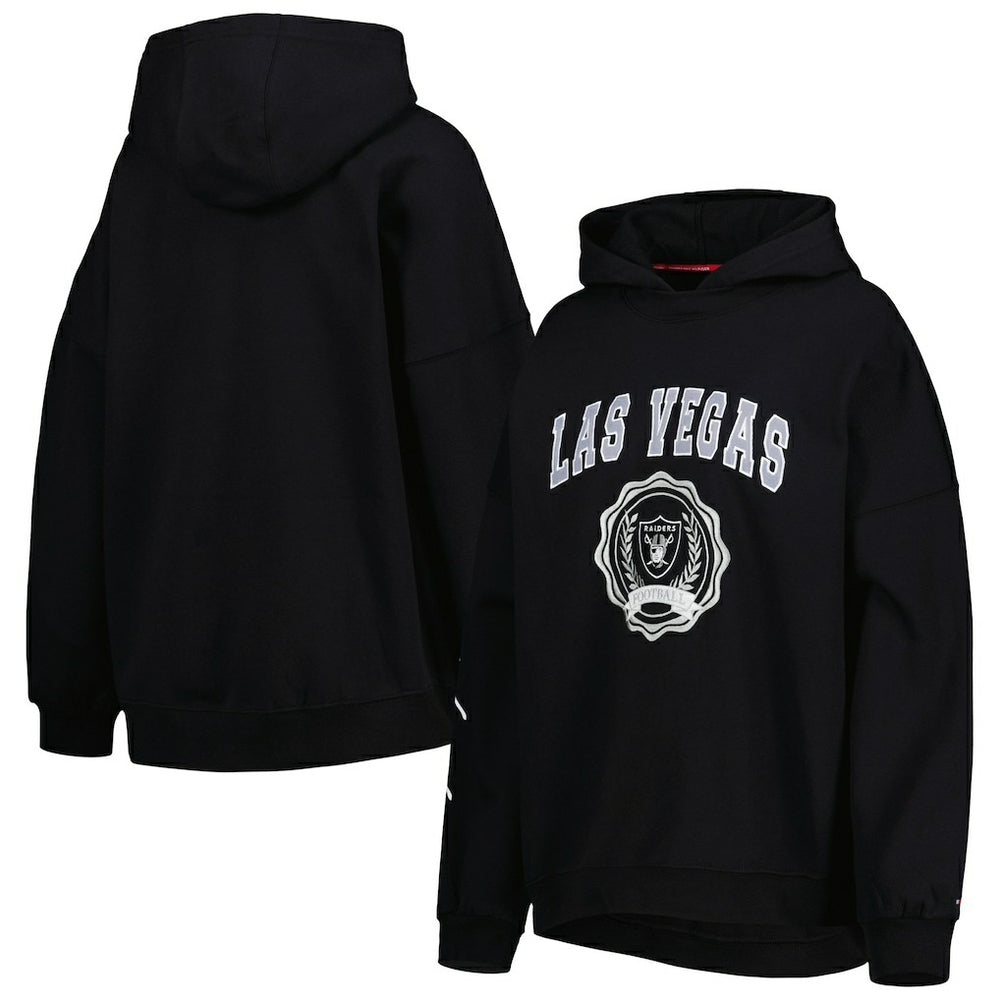 Las Vegas Raiders Tommy Hilfiger Women's Becca Drop Shoulder Pullover Hoodie Black | NFL