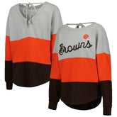 Cleveland Browns Touch Women's Outfield Deep V-Back Waist Length Pullover Sweatshirt Heather Gray/Brown | NFL