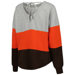 Cleveland Browns Touch Women's Outfield Deep V-Back Waist Length Pullover Sweatshirt Heather Gray/Brown | NFL