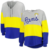 Los Angeles Rams Touch Women's Outfield Deep V-Back Waist Length Pullover Sweatshirt Heather Gray/Royal | NFL
