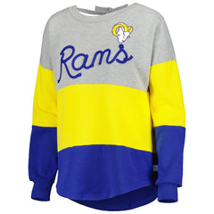 Los Angeles Rams Touch Women's Outfield Deep V-Back Waist Length Pullover Sweatshirt Heather Gray/Royal | NFL