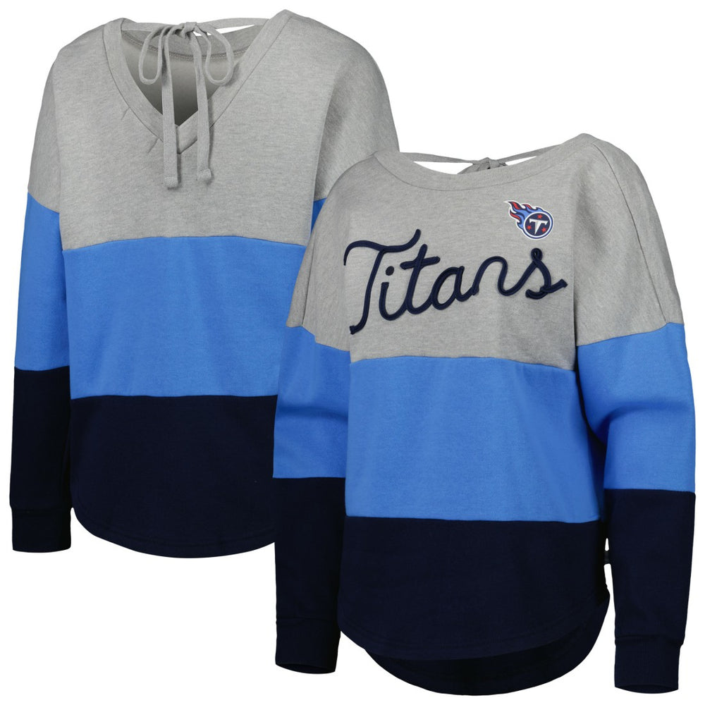 Tennessee Titans Touch Women's Outfield Deep V-Back Waist Length Pullover Sweatshirt Heather Gray/Navy | NFL