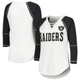 Las Vegas Raiders Touch Women's Rebel Raglan Tri-Blend 3/4-Sleeve Lace-Up V-Neck T-Shirt White/Black | NFL