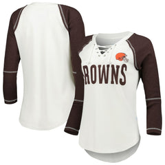 Cleveland Browns Touch Women's Rebel Raglan Tri-Blend 3/4-Sleeve Lace-Up V-Neck T-Shirt White/Brown | NFL