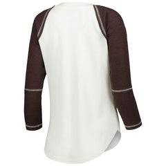 Cleveland Browns Touch Women's Rebel Raglan Tri-Blend 3/4-Sleeve Lace-Up V-Neck T-Shirt White/Brown | NFL