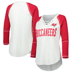 Tampa Bay Buccaneers Touch Women's Rebel Raglan Tri-Blend 3/4-Sleeve Lace-Up V-Neck T-Shirt White/Red | NFL