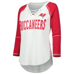 Tampa Bay Buccaneers Touch Women's Rebel Raglan Tri-Blend 3/4-Sleeve Lace-Up V-Neck T-Shirt White/Red | NFL