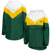 Green Bay Packers Tommy Hilfiger Women's Staci Half-Zip Hoodie Windbreaker Jacket White/Gold | NFL