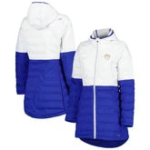 Los Angeles Rams MSX by Michael Strahan Women's Willow Quilted Hoodie Full-Zip Jacket White/Royal | NFL