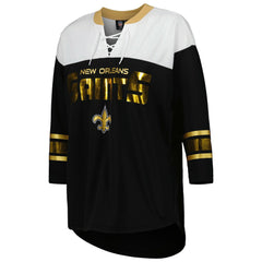 New Orleans Saints G-III 4Her by Carl Banks Women's Double Team 3/4-Sleeve Lace-Up T-Shirt Black/White | NFL
