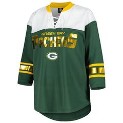 Green Bay Packers G-III 4Her by Carl Banks Women's Double Team 3/4-Sleeve Lace-Up T-Shirt Green/White | NFL