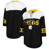 Pittsburgh Steelers G-III 4Her by Carl Banks Women's Double Team 3/4-Sleeve Lace-Up T-Shirt Black/White | NFL