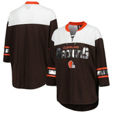 Cleveland Browns G-III 4Her by Carl Banks Women's Double Team 3/4-Sleeve Lace-Up T-Shirt Brown/White | NFL
