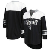 Las Vegas Raiders G-III 4Her by Carl Banks Women's Double Team 3/4-Sleeve Lace-Up T-Shirt Black/White | NFL
